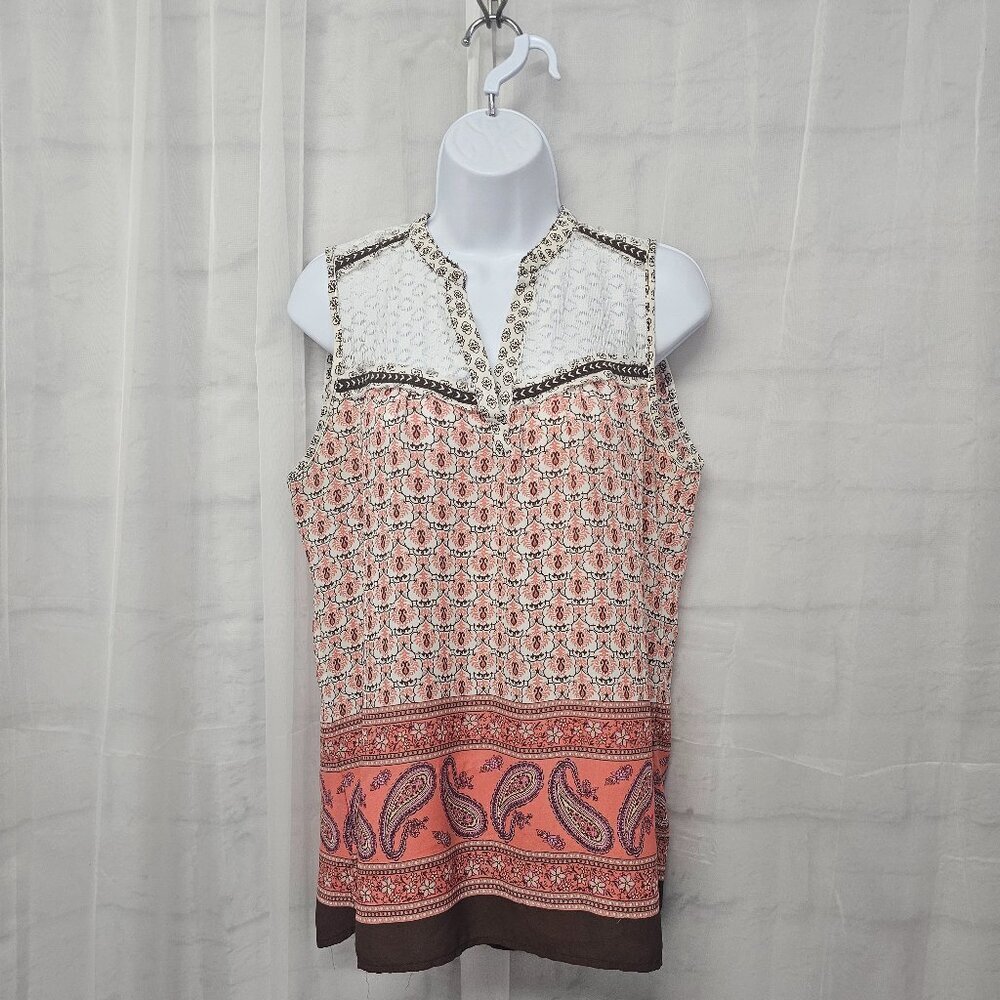 Fresh Tank Boho Festival Paisley Lace Pink Brown M